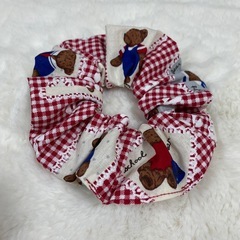 手作りシュシュ　テディベア柄の画像