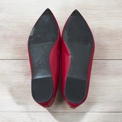 レッド フラット シューズ リボン ポインテッドの画像