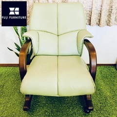 ✅美品 富士ファニチア キャスター付き レザー リクライニングチェア アームチェアの画像