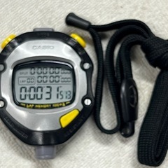 ■カシオ ストップウォッチ 1/1000秒■CASIO HS-70W 5気圧防水 黒 黄色■動作品 電池交換済みの画像