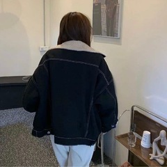 ブラックデニムブルゾン(裏ファー付き)の画像