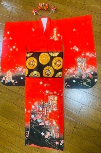七五三 着物と帯と髪飾り３点SET