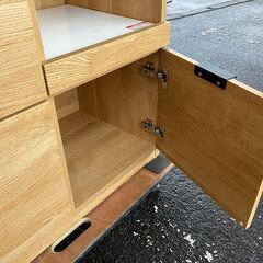 札幌市◆ニトリ / キッチンカウンター エトナ 90CT■ライトブラウン キャビネット 食器棚の画像