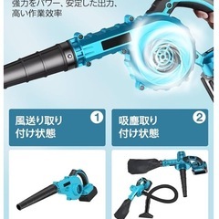 ブロワー 洗車 強力 充電式ブロワー 6速調整 1.5Ah バッテリ一2個搭載の画像