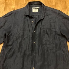 GLOBAL WORK フレンチリネンブレンド ネイビーシャツ Sサイズの画像