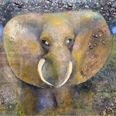 Jak Katarikawe／ゾウの幻想アート／東アフリカ絵画／額縁有りの画像