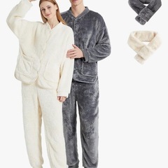 パジャマ レディース 冬 もこもこ ルームウェア 着る毛布 白　Lの画像