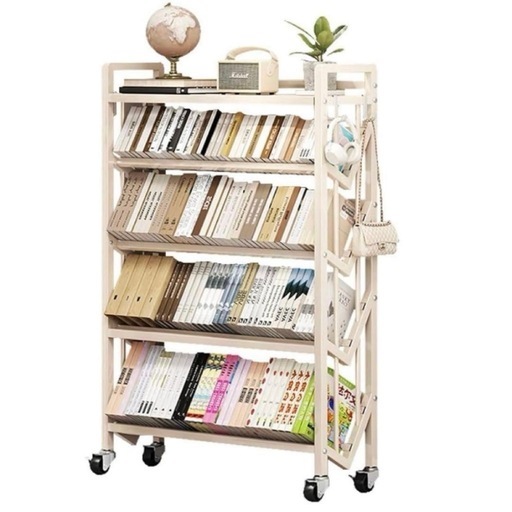 本棚 ファイルラック 収納ラック 5段 キャスター スチール 白 絵本