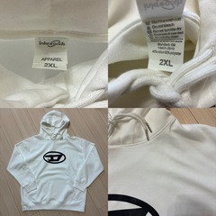Dロゴ プリント パーカー ホワイト 大きいサイズの画像