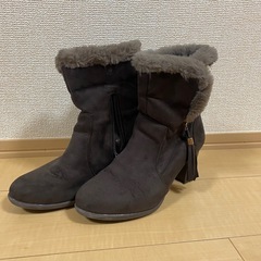 しまむら レディース ブーツ モカブラウン L フリンジ 裏ボアの画像