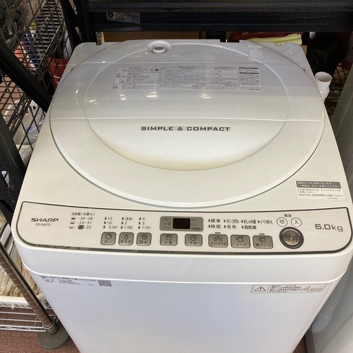 【美品】SHARP全自動電気洗濯機　6キロ　2018年 ES-G60TC-W