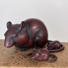 鼠　ネズミ　親子　置物　十二支　子　金属工芸　美術　箱付きの画像