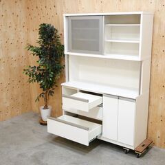 ≪zyt2604ジ≫ nitori/ニトリ キッチンボード/食器棚 モデナ140 幅140cm 高さ200cm ソフトクローズ ホワイト/白系 中古家具/宮城県仙台市/リユースストレージ仙台 071120-03の画像