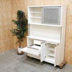 ≪zyt2604ジ≫ nitori/ニトリ キッチンボード/食器棚 モデナ140 幅140cm 高さ200cm ソフトクローズ ホワイト/白系 中古家具/宮城県仙台市/リユースストレージ仙台 071120-03の画像