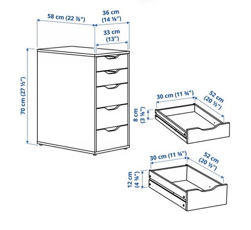 【2台セット】IKEA ALEX アレクス 5段引き出し収納 ホワイト