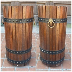 傘立て　木製　樽型　1点　カリモク　昭和レトロ　アンティーク　インテリアの画像