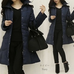 ダウンフェザー　ダウンロングコート　ネイビー