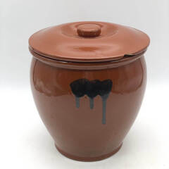ss8055　久松窯 飲食物容器 3号 漬物容器 丸壺 陶器製 蓋付き 保存容器 ブラウン 瓶 つぼ かめ つけもの 梅干し ぬか漬け 常滑焼 漬物壺 中古の画像