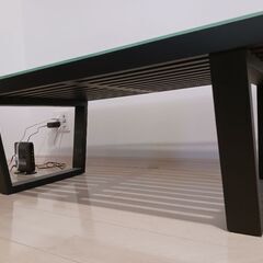 配達可!!ネルソン プラットフォームベンチ 122cm アッシュ ブラック塗装 テーブル ガラス天板の画像