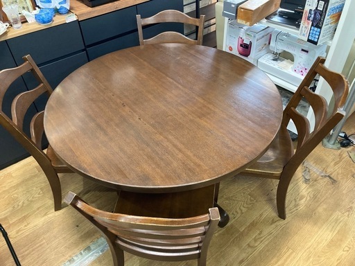ダイニング5点セット 丸テーブル 木製 直径120cm 中古