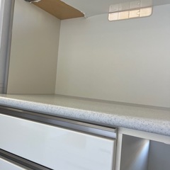 ジャングルジャングル貝塚店　レンジボード　ニトリ　アルミナ　食器棚　キッチンボード　白　引き違い扉　剥がれ有り　中古　リユース　貝塚市　二色浜の画像