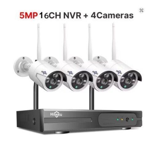 カメラ 4台 500 万画素  新品 Hiseeu Wi-Fi 監視システム セット 16CH
