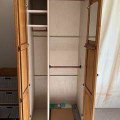 木製　両開き洋服ダンス　80×58×192cm　の画像