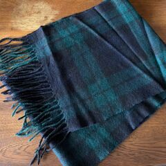 無印良品　MUJI　マフラー　ウール　紺ｘグリーンチェックの画像