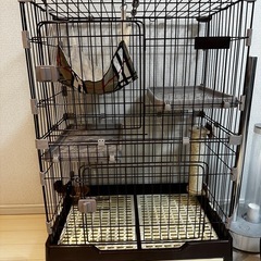 猫 ケージ 2段 ハンモック付 引き出し式トレイ キャスター付きの画像