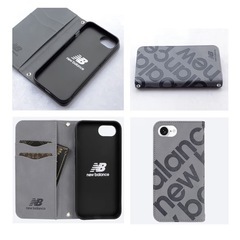【 New Balance 正規品 】 iPhone 16e 対応 ケース 手帳型 カード収納 ブランドロゴ おしゃれ「スタンプロゴスエード調」 ニューバランス アイフォン16e用 iPhone 16e用 型押し スマホケース (グレー)の画像