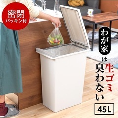 ゴミ箱 おしゃれ キッチン 臭わない 密閉 プッシュ スリム 45リットル アスベル 分別 45L 45l 大容量 蓋付き 資源ゴミ ごみ箱　カラー：ホワイトグレー※プッシュ部グレー／未使用／2個セットの画像