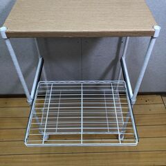 レンジ台 レンジラック キッチンラック 木目調 ホワイト スチールだな スライド棚 キャスター付 家電　88341-1-005の画像