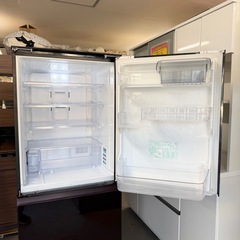 【美品‼️】シャープ 2018年製 356Lノンフロン冷凍冷蔵庫 自動製氷 プラズマクラスター 高級ガラスドア どっちもドア グラデーションレッド♪の画像