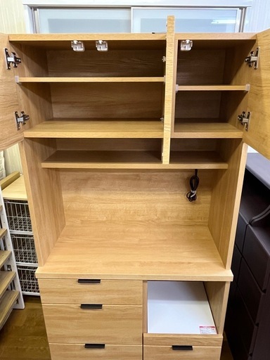 人気商品!! ニトリ キッチンボード エトナ ETONA-90KB-LBR2 木製 食器棚