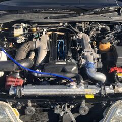 ローンは毎月43,300円～　トヨタ　マークⅡ ツアラーV　ブラックオールペン純正５速ＭＴ　ハイフロータービンＫ＆Ｎエアクリーナー　ＢＬＩＴＺラジエーター　前置インタークーラー　ＡＰＥＸｉＦＣコマンダー・ブーストコントロールバルブ　車高調　ＲＡＹＳ18インチアルミホイール　社外マフラー　ストレートパイプの画像