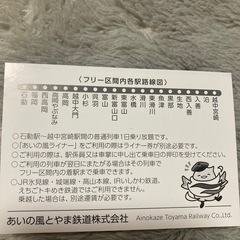 あいの風とやま鉄道優待フリー乗車証２枚の画像