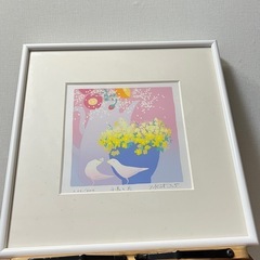 吉岡浩太郎 小鳥と花 シルクスクリーン 版画 サイン入りの画像