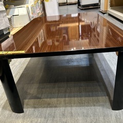 【木目鏡面テーブル】【折りたたみローテーブル】クリーニング済み【管理番号1129】野の画像