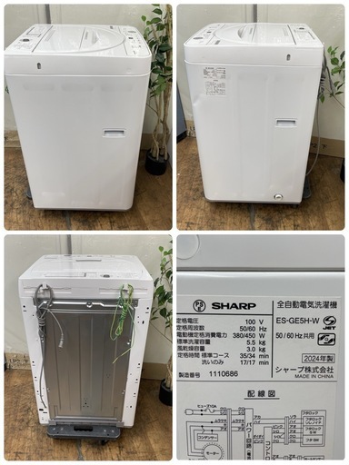 R433 ☀️ ジモティー限定特別価格！ 2024年製の高年式♪ SHARP 洗濯機 （洗濯5.5㎏) ES-GE5H ⭐ 動作確認済