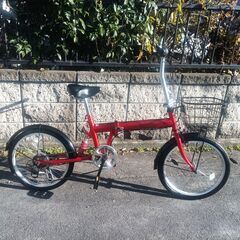 ★美品!!お届け可!!★ 20インチ 折りたたみ自転車 レッド 6段変速の画像