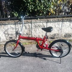 ★美品!!お届け可!!★ 20インチ 折りたたみ自転車 レッド 6段変速の画像