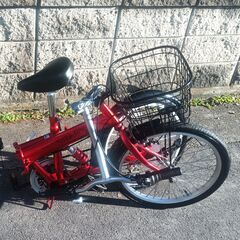 ★美品!!お届け可!!★ 20インチ 折りたたみ自転車 レッド 6段変速の画像
