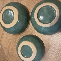和食器　陶器　エメラルド色　中〜大皿3点セットの画像