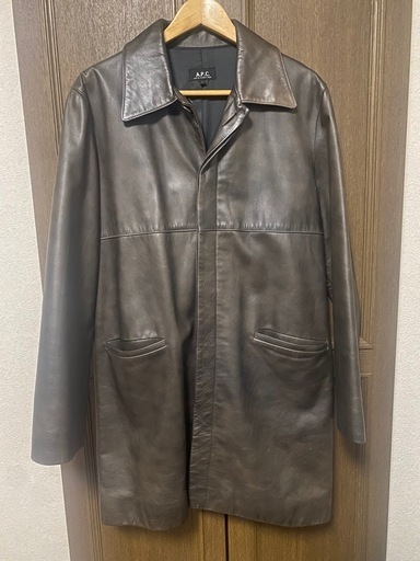 【Y00083】A.P.C（アーペーセー）レザーロングコート　1(S)　フランス製　牛革　古着　