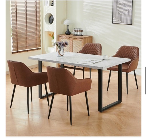 高級感レザーファブリックダイニングチェアブラウン2脚セットスチール