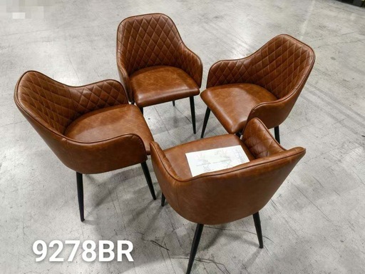 高級感レザーファブリックダイニングチェアブラウン2脚セットスチール