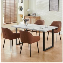 高級感レザーファブリックダイニングチェアブラウン4脚セットスチール脚北欧風おしゃれの画像