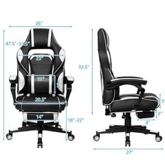 8086whbk回転式ゲーミング/オフィス/コンピューターチェア レッド レーシングシート 背もたれ/腕リクライニングスライド式フットレスの画像