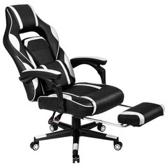 8086whbk回転式ゲーミング/オフィス/コンピューターチェア レッド レーシングシート 背もたれ/腕リクライニングスライド式フットレスの画像