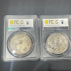 一圓銀貨　丸銀2個セット　明治23年　明治18年　PCGS鑑定済み 古銭の画像